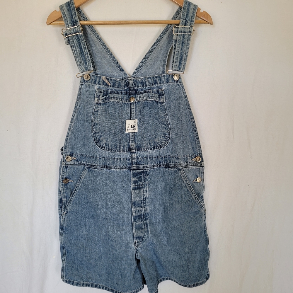 VTG LEE Denim Overalls Shorts Size LP Pockets Adjustable Straps Y2K 90s